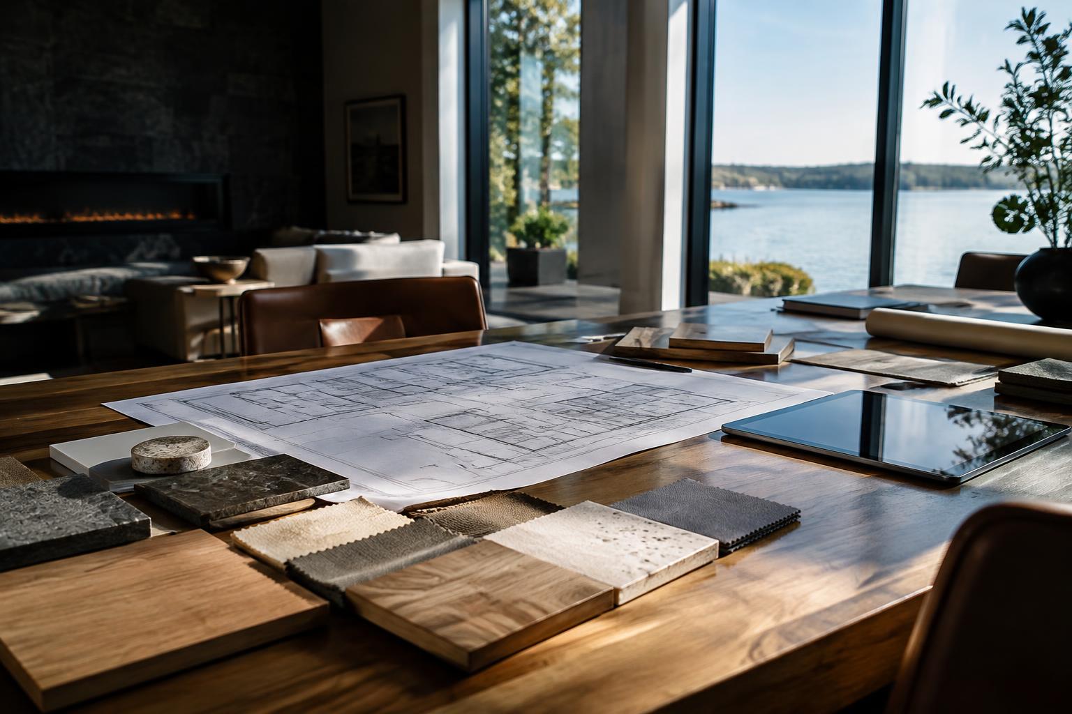 Collaborative design table overlooking Lake Norman