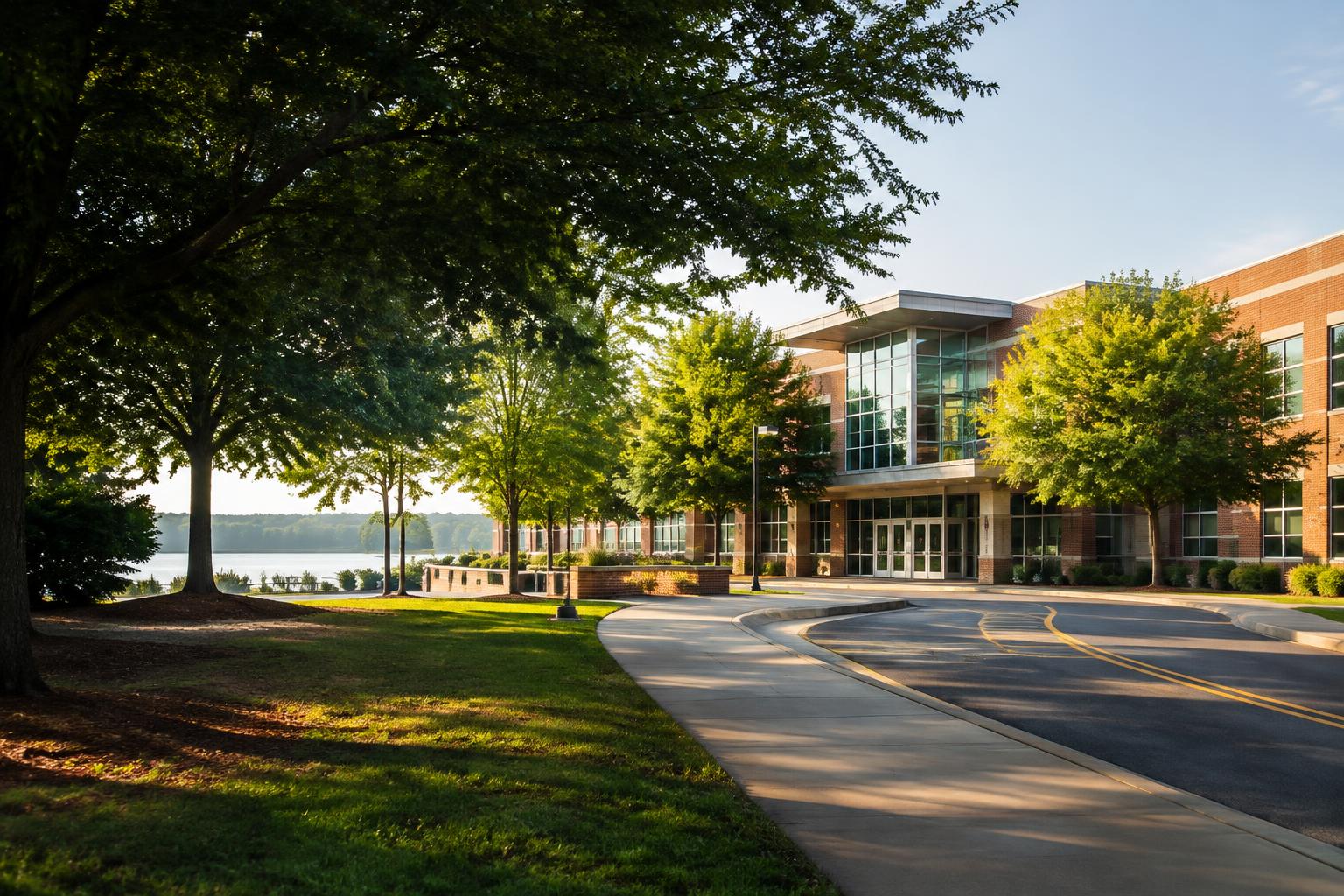 Tree-shaded school campus near Lake Norman